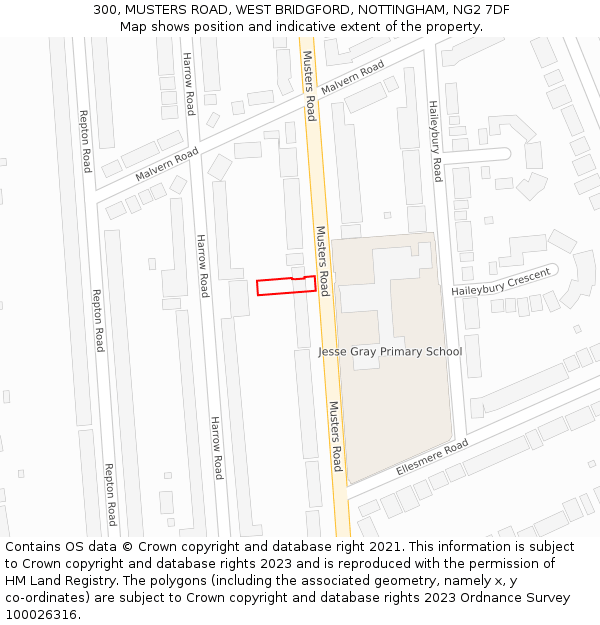 300, MUSTERS ROAD, WEST BRIDGFORD, NOTTINGHAM, NG2 7DF: Location map and indicative extent of plot