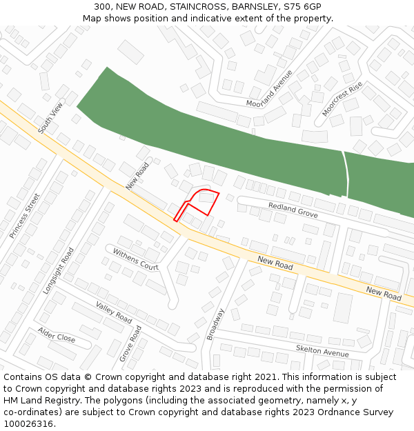 300, NEW ROAD, STAINCROSS, BARNSLEY, S75 6GP: Location map and indicative extent of plot