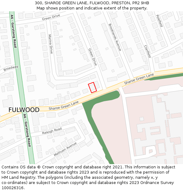 300, SHAROE GREEN LANE, FULWOOD, PRESTON, PR2 9HB: Location map and indicative extent of plot