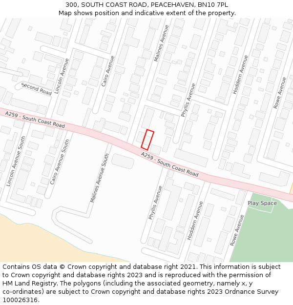 300, SOUTH COAST ROAD, PEACEHAVEN, BN10 7PL: Location map and indicative extent of plot