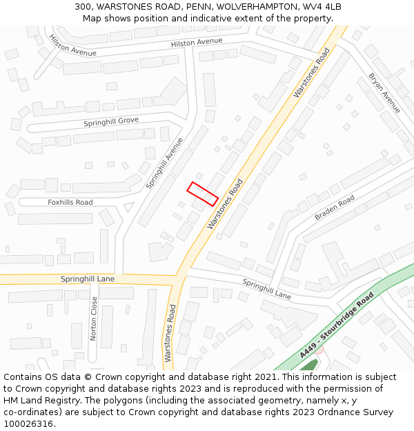 300, WARSTONES ROAD, PENN, WOLVERHAMPTON, WV4 4LB: Location map and indicative extent of plot