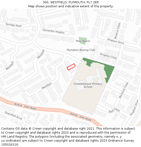 300, WESTFIELD, PLYMOUTH, PL7 2ER: Location map and indicative extent of plot