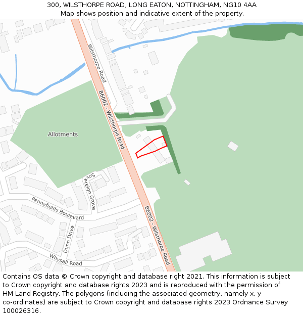 300, WILSTHORPE ROAD, LONG EATON, NOTTINGHAM, NG10 4AA: Location map and indicative extent of plot