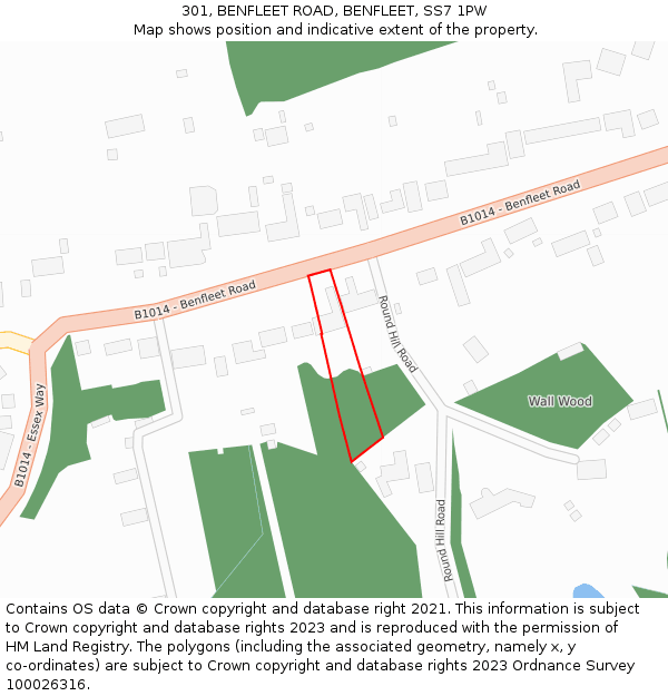 301, BENFLEET ROAD, BENFLEET, SS7 1PW: Location map and indicative extent of plot