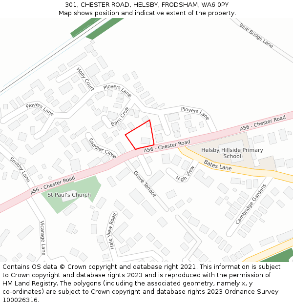 301, CHESTER ROAD, HELSBY, FRODSHAM, WA6 0PY: Location map and indicative extent of plot