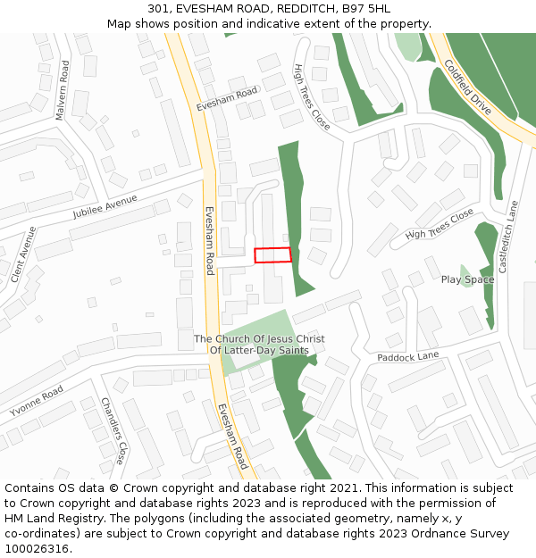 301, EVESHAM ROAD, REDDITCH, B97 5HL: Location map and indicative extent of plot