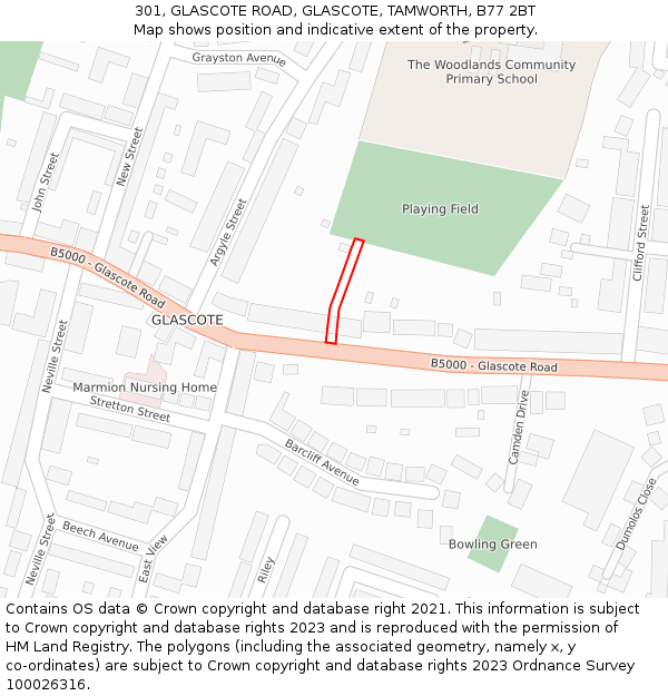 301, GLASCOTE ROAD, GLASCOTE, TAMWORTH, B77 2BT: Location map and indicative extent of plot