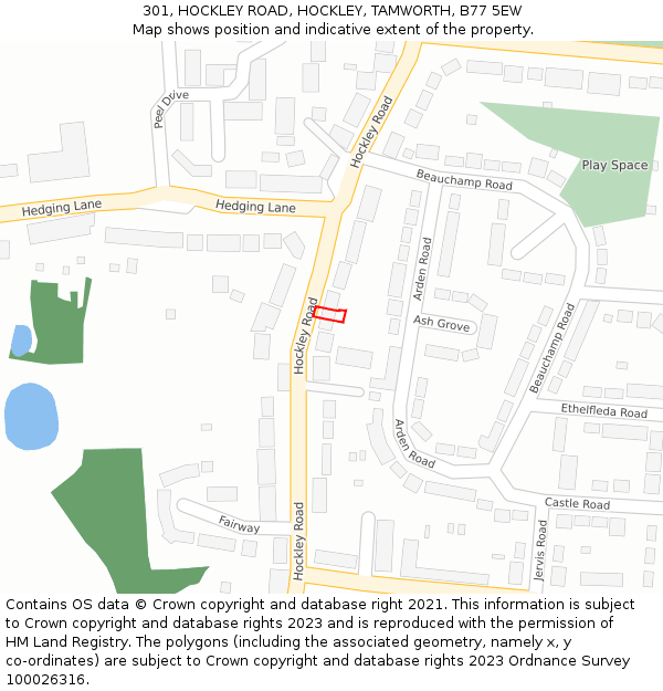 301, HOCKLEY ROAD, HOCKLEY, TAMWORTH, B77 5EW: Location map and indicative extent of plot