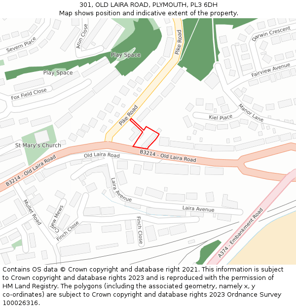 301, OLD LAIRA ROAD, PLYMOUTH, PL3 6DH: Location map and indicative extent of plot