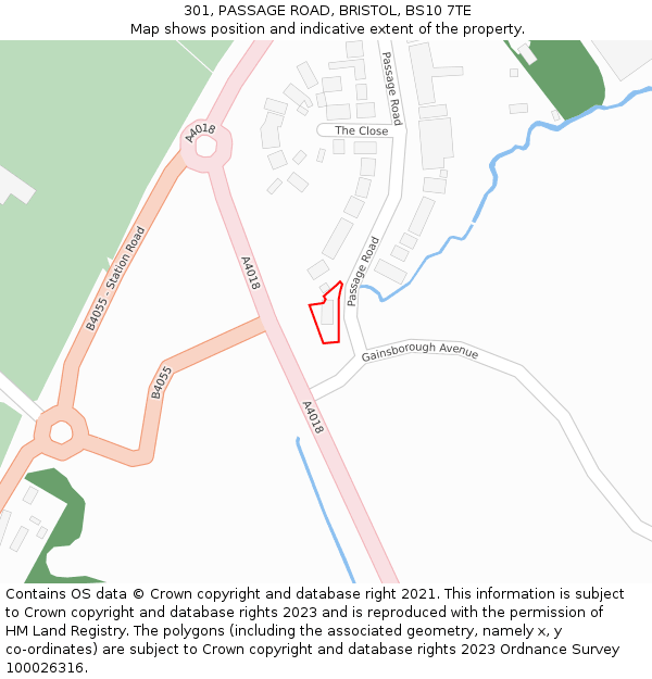 301, PASSAGE ROAD, BRISTOL, BS10 7TE: Location map and indicative extent of plot