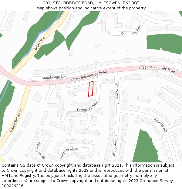 301, STOURBRIDGE ROAD, HALESOWEN, B63 3QT: Location map and indicative extent of plot