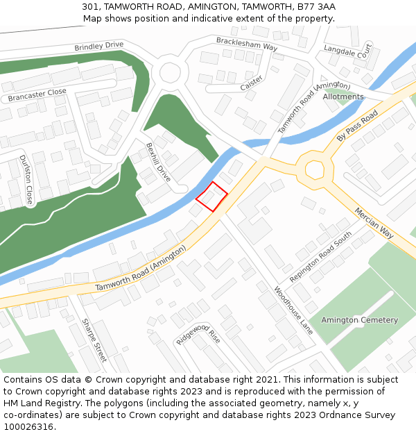 301, TAMWORTH ROAD, AMINGTON, TAMWORTH, B77 3AA: Location map and indicative extent of plot