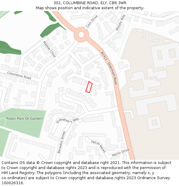 302, COLUMBINE ROAD, ELY, CB6 3WR: Location map and indicative extent of plot