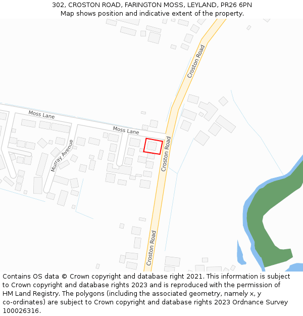 302, CROSTON ROAD, FARINGTON MOSS, LEYLAND, PR26 6PN: Location map and indicative extent of plot