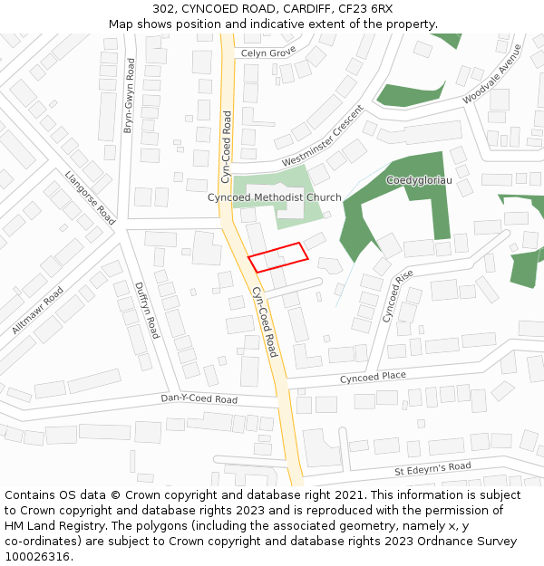 302, CYNCOED ROAD, CARDIFF, CF23 6RX: Location map and indicative extent of plot