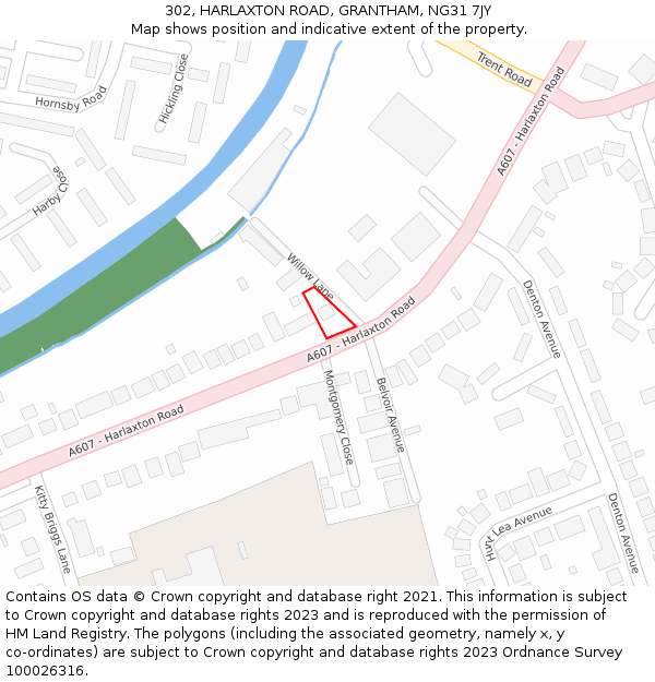 302, HARLAXTON ROAD, GRANTHAM, NG31 7JY: Location map and indicative extent of plot