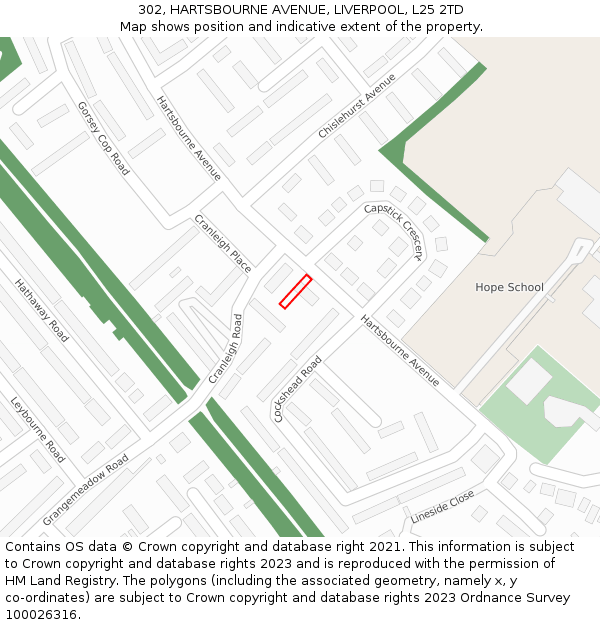 302, HARTSBOURNE AVENUE, LIVERPOOL, L25 2TD: Location map and indicative extent of plot