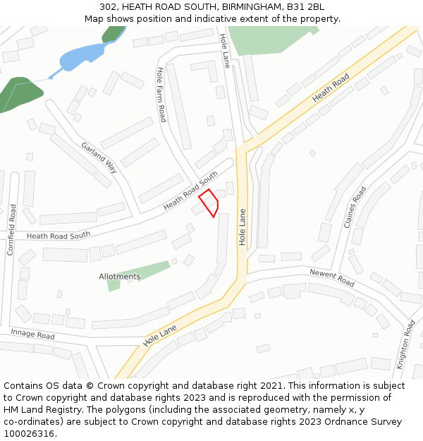 302, HEATH ROAD SOUTH, BIRMINGHAM, B31 2BL: Location map and indicative extent of plot