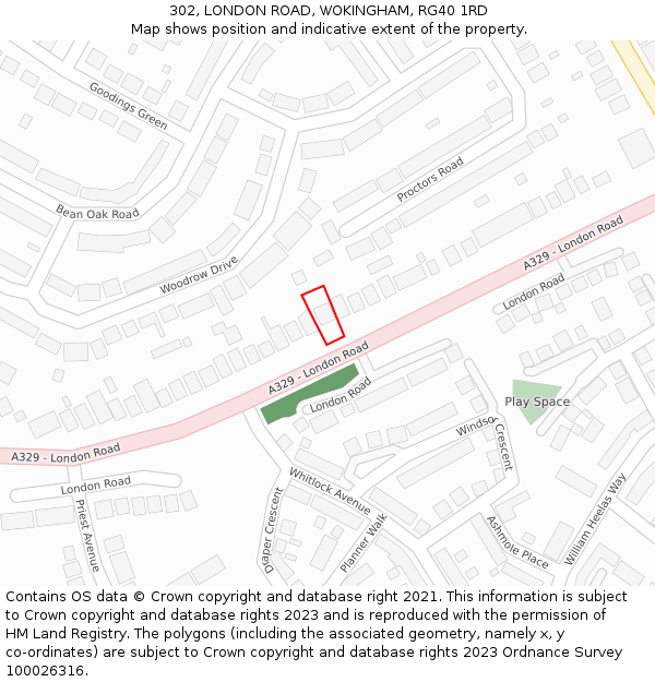 302, LONDON ROAD, WOKINGHAM, RG40 1RD: Location map and indicative extent of plot