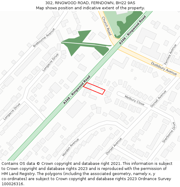 302, RINGWOOD ROAD, FERNDOWN, BH22 9AS: Location map and indicative extent of plot