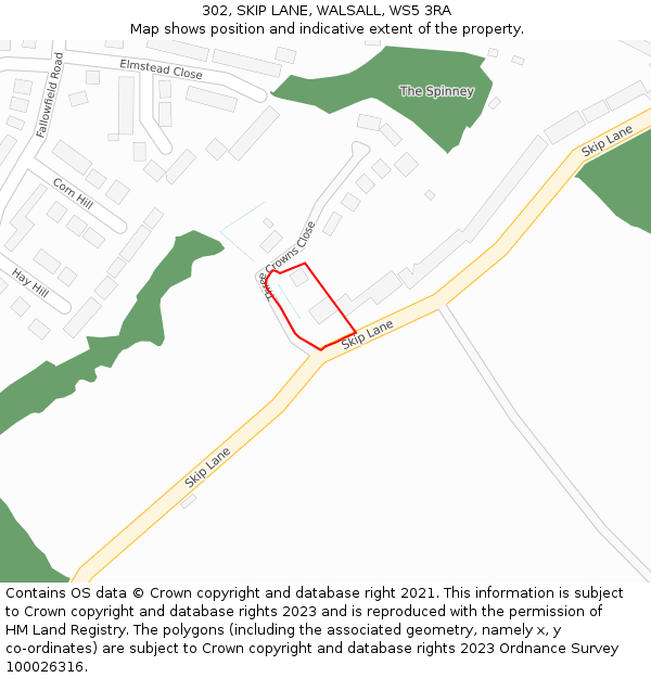 302, SKIP LANE, WALSALL, WS5 3RA: Location map and indicative extent of plot