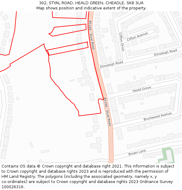 302, STYAL ROAD, HEALD GREEN, CHEADLE, SK8 3UA: Location map and indicative extent of plot