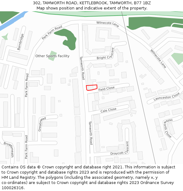 302, TAMWORTH ROAD, KETTLEBROOK, TAMWORTH, B77 1BZ: Location map and indicative extent of plot