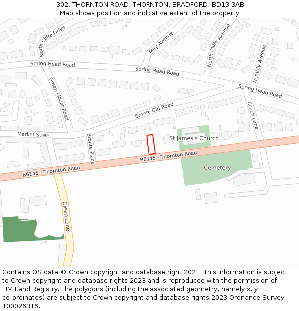 302, THORNTON ROAD, THORNTON, BRADFORD, BD13 3AB: Location map and indicative extent of plot