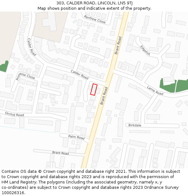 303, CALDER ROAD, LINCOLN, LN5 9TJ: Location map and indicative extent of plot