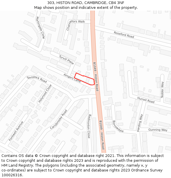 303, HISTON ROAD, CAMBRIDGE, CB4 3NF: Location map and indicative extent of plot