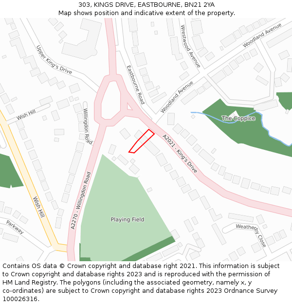 303, KINGS DRIVE, EASTBOURNE, BN21 2YA: Location map and indicative extent of plot