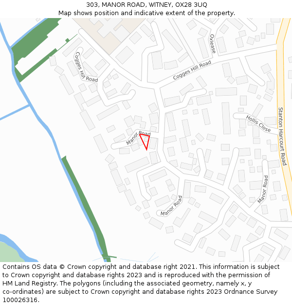 303, MANOR ROAD, WITNEY, OX28 3UQ: Location map and indicative extent of plot