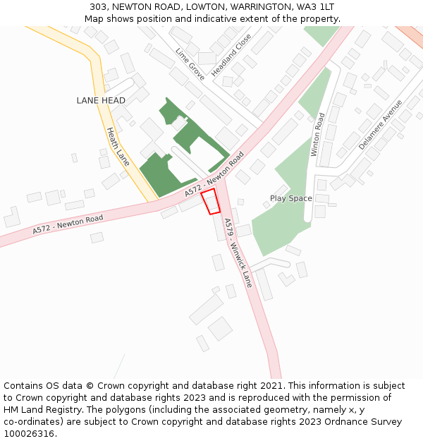 303, NEWTON ROAD, LOWTON, WARRINGTON, WA3 1LT: Location map and indicative extent of plot