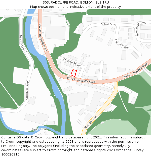 303, RADCLIFFE ROAD, BOLTON, BL3 1RU: Location map and indicative extent of plot