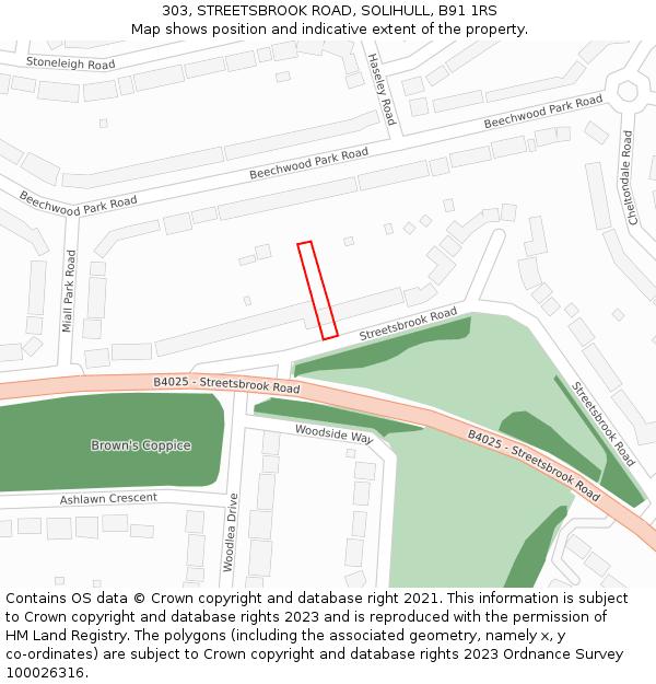 303, STREETSBROOK ROAD, SOLIHULL, B91 1RS: Location map and indicative extent of plot