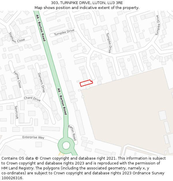 303, TURNPIKE DRIVE, LUTON, LU3 3RE: Location map and indicative extent of plot