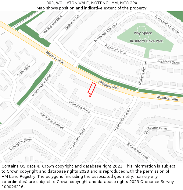 303, WOLLATON VALE, NOTTINGHAM, NG8 2PX: Location map and indicative extent of plot