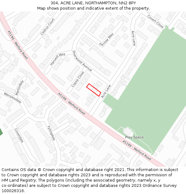 304, ACRE LANE, NORTHAMPTON, NN2 8PY: Location map and indicative extent of plot