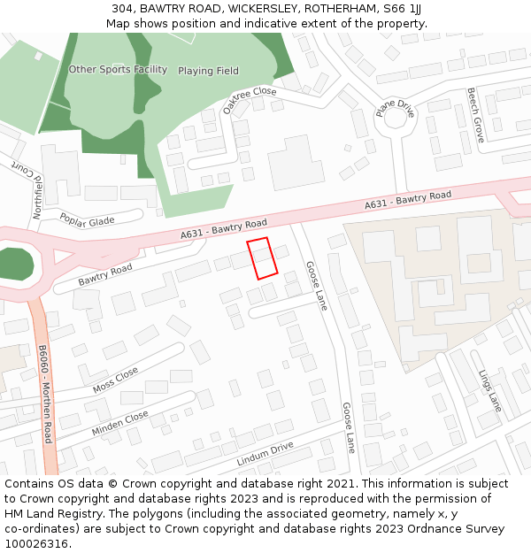 304, BAWTRY ROAD, WICKERSLEY, ROTHERHAM, S66 1JJ: Location map and indicative extent of plot