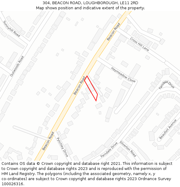 304, BEACON ROAD, LOUGHBOROUGH, LE11 2RD: Location map and indicative extent of plot