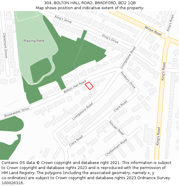 304, BOLTON HALL ROAD, BRADFORD, BD2 1QB: Location map and indicative extent of plot