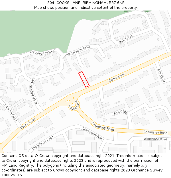 304, COOKS LANE, BIRMINGHAM, B37 6NE: Location map and indicative extent of plot