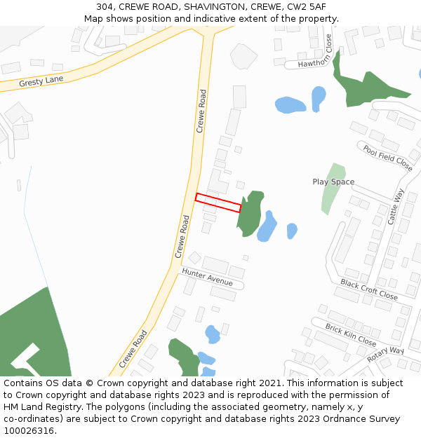 304, CREWE ROAD, SHAVINGTON, CREWE, CW2 5AF: Location map and indicative extent of plot