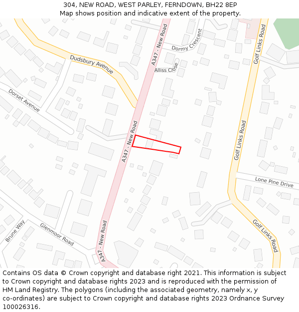 304, NEW ROAD, WEST PARLEY, FERNDOWN, BH22 8EP: Location map and indicative extent of plot