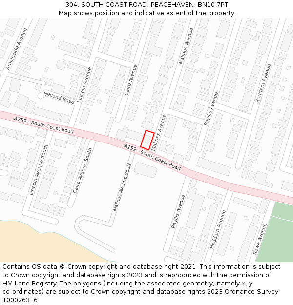 304, SOUTH COAST ROAD, PEACEHAVEN, BN10 7PT: Location map and indicative extent of plot