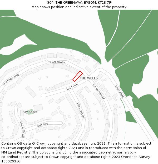 304, THE GREENWAY, EPSOM, KT18 7JF: Location map and indicative extent of plot