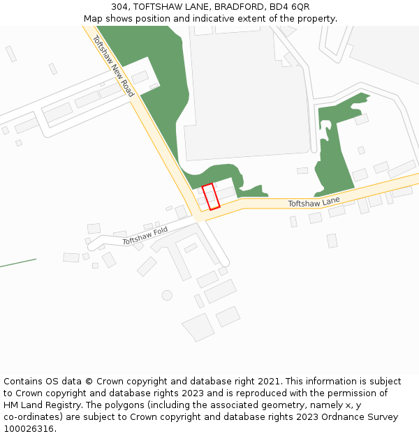 304, TOFTSHAW LANE, BRADFORD, BD4 6QR: Location map and indicative extent of plot