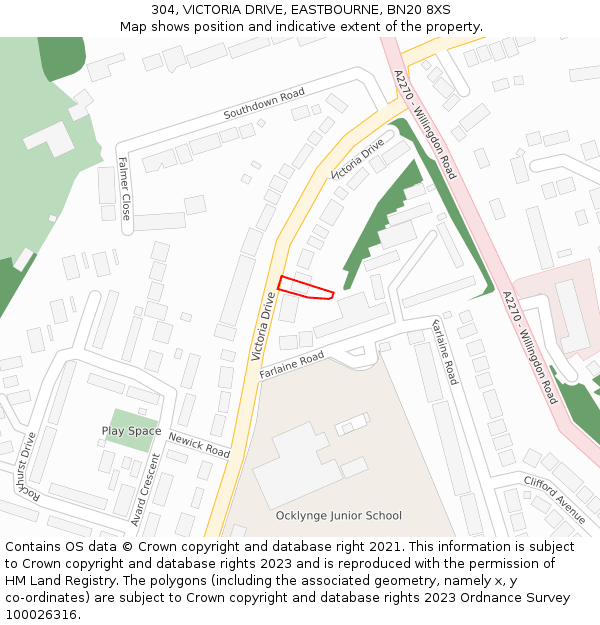 304, VICTORIA DRIVE, EASTBOURNE, BN20 8XS: Location map and indicative extent of plot