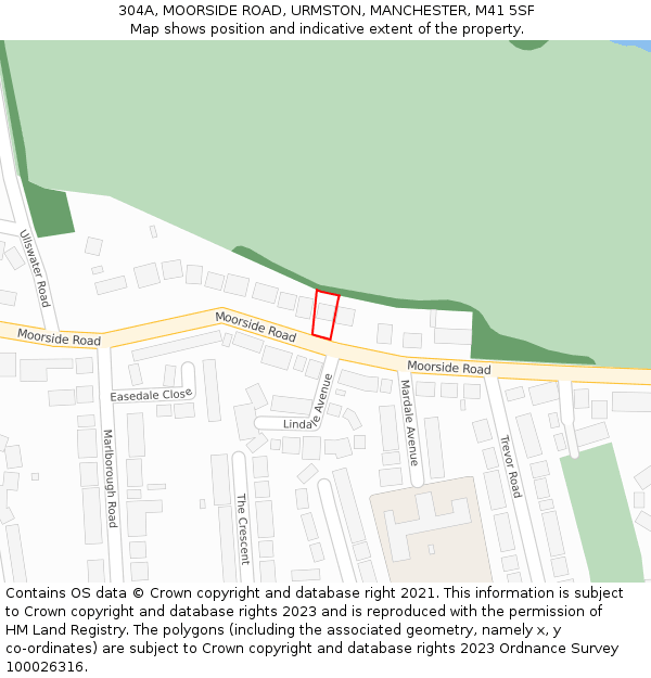 304A, MOORSIDE ROAD, URMSTON, MANCHESTER, M41 5SF: Location map and indicative extent of plot