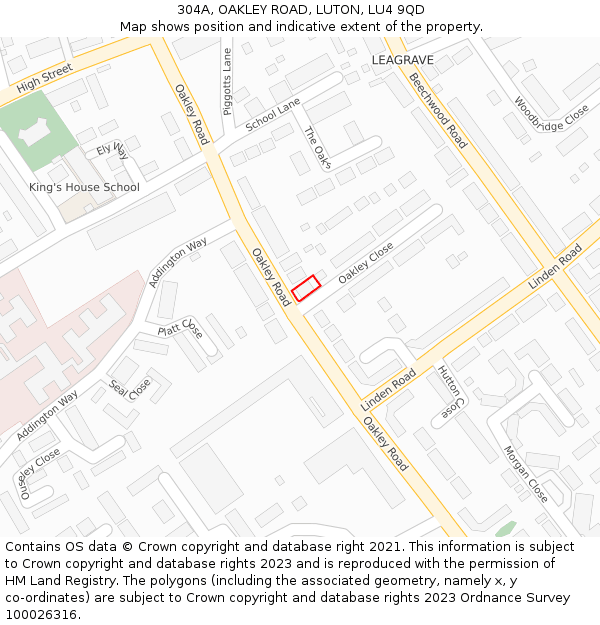 304A, OAKLEY ROAD, LUTON, LU4 9QD: Location map and indicative extent of plot